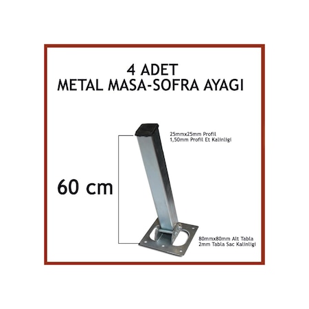 Otobirotoaksesuar Masa Ayağı 4Lü Katlanır Metal Yer Sofrası Ayağı 60 Cm