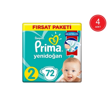 Prima Pampers Yenidoğan Fırsat Paketi Bebek Bezi 4-8 KG 2 Beden 4 x 72 Adet