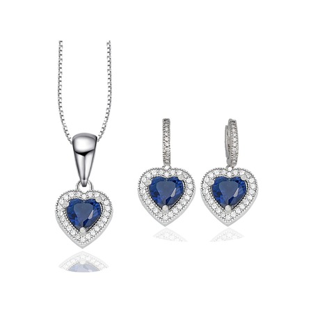 Brezza Lusso Jewelry Diamond Model Lusso Elegant Sapphire Heart Kadın Kolye Küpe Seti