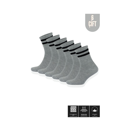 Kral Socks Pamuklu Çizgili Unisex Kolej Tenis Çorabı 6 Çift Gri