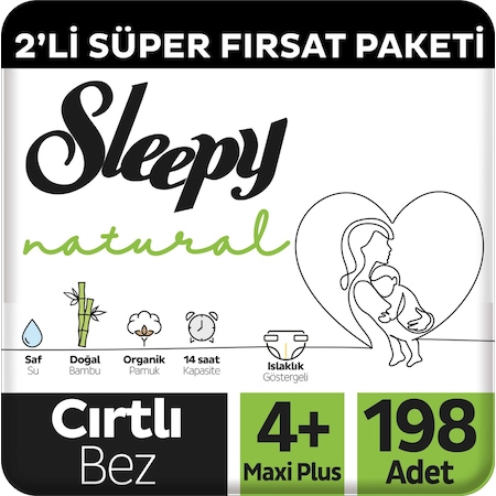 Natural 2'li Süper Fırsat Paketi Bebek Bezi 4+ Maxi Plus 198 Adet