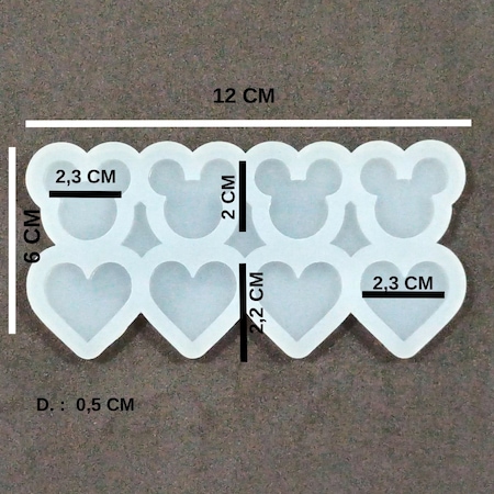 Epoksi Reçine Silikon Kalıp Küçük Mickey Mouse Ve Kalp Çoklu Anahtarlık Kolye Muhtelif Kalıp Hb3026