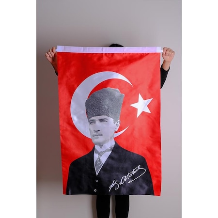 K.Atatürk İmzalı Türk Bayrağı Saten Kumaş Dijital Baskı 100x150 cm