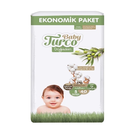 Baby Turco Doğadan Bebek Bezi 5 Numara Junior Eko Paket 40 Adet