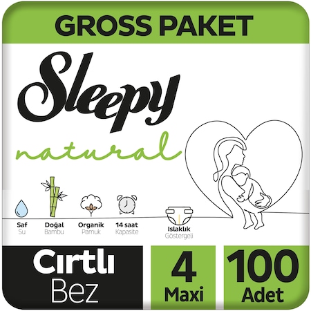 Sleepy Natural Gross Paket Bebek Bezi 4 Numara Maxi 100 Adet