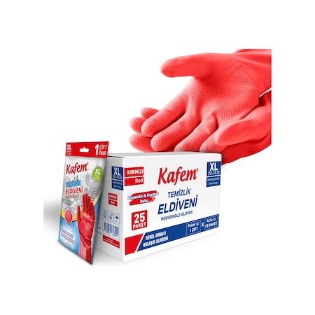 Kafem Temizlik Eldiveni (10-10,5) XLarge Kırmızı X 25 Paket (Kutu)