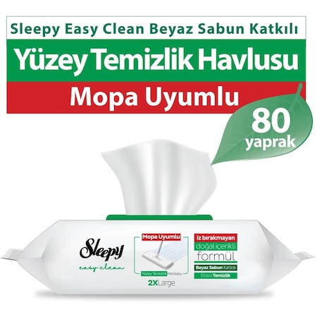 Sleepy Easy Clean Beyaz Sabun Katkılı Mopa Uyumlu Yüzey Temizlik Havlusu 80 Adet