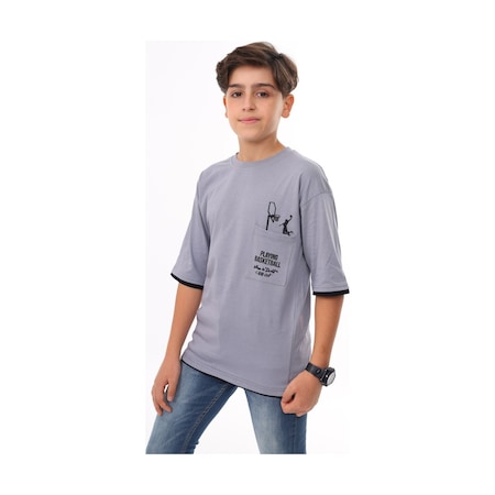 Angelos Gırls Erkek Çocuk Cep Baskılı T-shirt 9-14 Yaş Lx6967 001