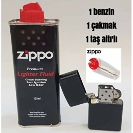 Zippo Benzin 125 Ml Zippo Siyah Benzinli Çakmak ve Taşı Set