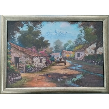 Eskitme Çerçeveli 39 x 53 CM 260 Parça Köy Hayatı Puzzle Tablo