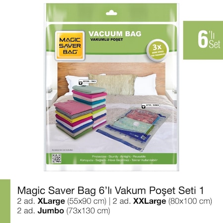 Magic Saver Bag 6'Lı Saklama Vakumlu Poşet Seti 1