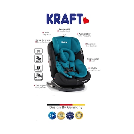 Kraft King Fix 0-36 Kg Top-tether Isofixli 360 Derece Dönebilen Oto Koltuğu Mavi