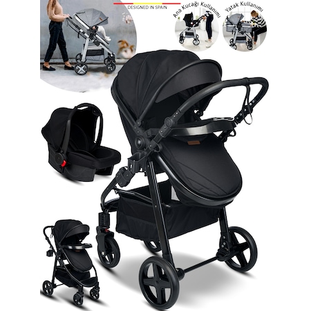 Baby Home 950 Tayla 6 In 1 Mama Tablalı Çift Yönlü Travel Sistem Bebek Arabası Siyah