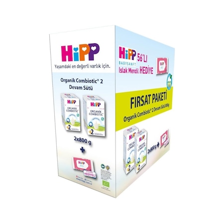 Hipp 2 Organik Bebek Sütü Combiotic 800 Gr x 2 Adet Avantaj Paket + Islak Mendil