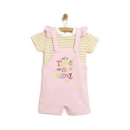 Hellobaby Basic Renkli Çizgili Şort Salopet-Tshirt Takım Kız Bebek 24Yhlbkslp005 Pembe 24Yhlbkslp005_Pembe