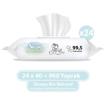 Sleepy Bio Natural Yenidoğan Islak Bebek Bakım Havlusu 24 x 40'lı