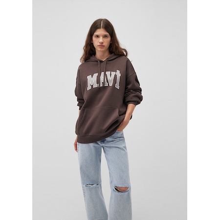 Mavi - Mavi Logo Baskılı Kapüşonlu Kahverengi Sweatshirt 1600361-70222