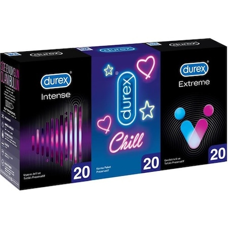 Durex Extreme Geciktricili + Uyarıcı Jel + Chill Karma Paket Prezervatif 20'li