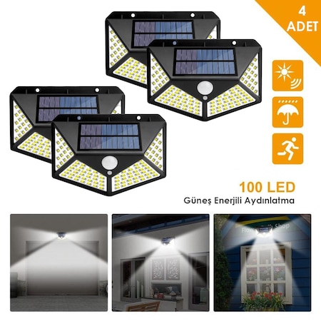 Technojet 4Adet 100 Ledli Hareket Sensörlü Güneş Enerjili Solar Bahçe Lambası Led Şarj Olabilen