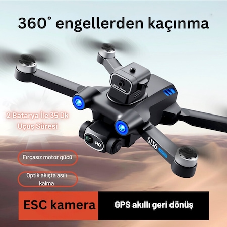 Piha S136 Drone 35 Dakika Uçuş Süresi Beni Takip Et Modu 5g 1080plus HD Çift Kamera Gps Engelden Kaçınma Modu