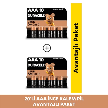 Duracell LR03/MN2400 Alkalin AAA İnce Kalem Pil 20'li