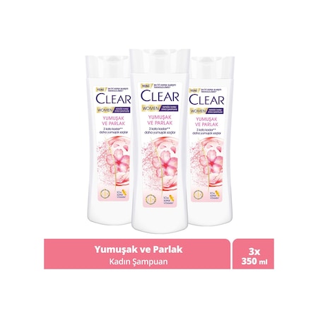 Clear Women Kepeğe Karşı Etkili Şampuan Yumuşak Parlak 3 x 350 ML