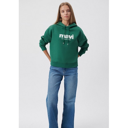 Mavi - Mavi Logo Baskılı Yeşil Kapüşonlu Sweatshirt 168334-71874