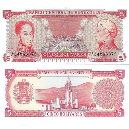 Venezuela 1989 Yılı 5 Bolivares Yabancı Kağıt Para Çil Unc Koleksiyon Para