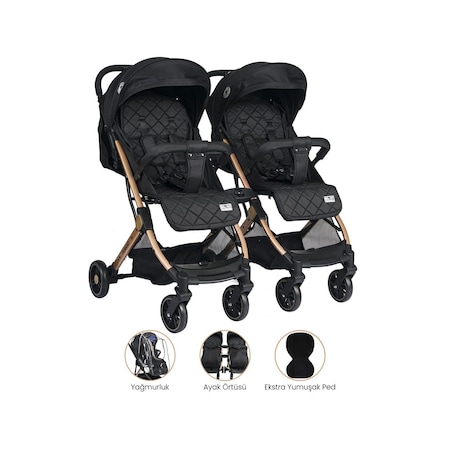 Lorelli Fiorano New Kabin İkiz Bebek Arabası - Black - Siyah