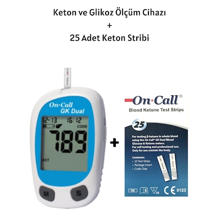 On Call GK Dual Keton ve Şeker Ölçüm Cihazı + 25 Test Keton Ölçüm Stribi