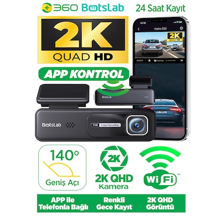 360+ Botslab HK30 Pro 2K QHD WiFi 140° Geniş Açı Gece Görüşlü Akıllı Araç İçi Kamera