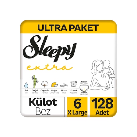 Sleepy Extra Günlük Aktivite Külot Bez 6 Numara XLarge Ultra Paket 128 Adet