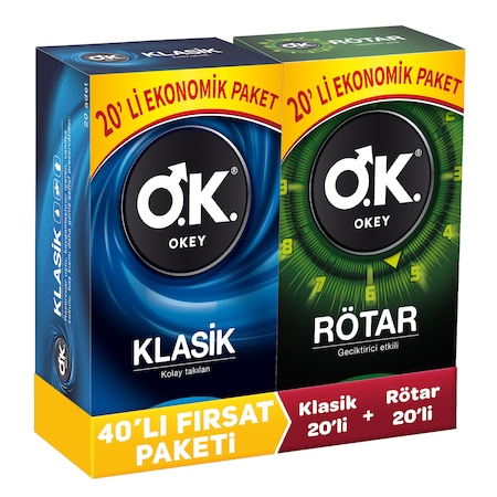 Okey Klasik Prezervatif + Okey Rötar Prezervatif 2 x 20'li