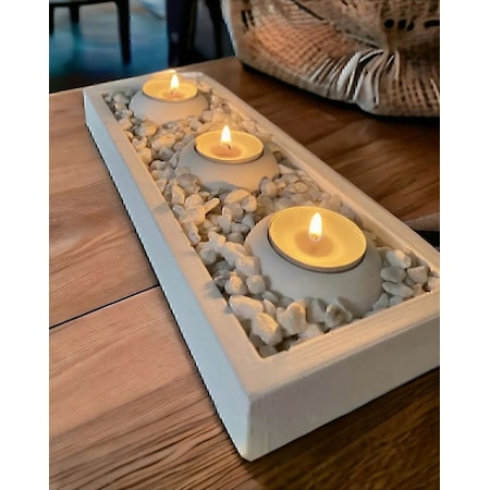 Beton Tepsili Tealight Mumluk Hediyelik Dekorasyon Seti Mumlar Dahil Değildir