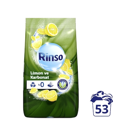 Rinso Limon ve Karbonat Renkliler ve Beyazlar için Toz Çamaşır Deterjanı 53 Yıkama 8 KG