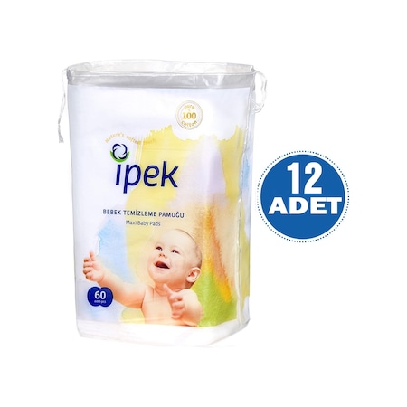 İpek Maxi 60 lı Bebek Temizleme Pamuğu 12 Paket - YENİ AMBALAJ