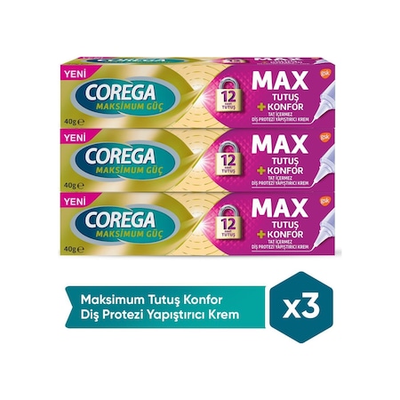 Corega Maksimum Tutuş Konfor Diş Protezi Yapıştırıcı Krem 3 x 40 G