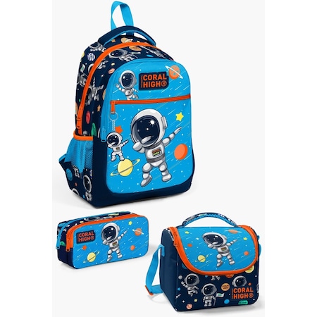 Coral High Kids Lacivert Mavi Astronot Desenli 3 Lü Okul Çanta Seti Set0123486