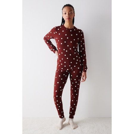 Penti Dotted Termal Kahverengi Pantolon Pijama Takımı Pno6o4d324ıy-pr29