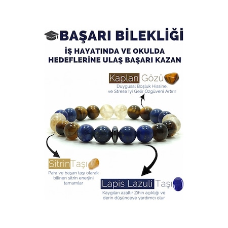 Başarı Bilekliği Sitrin Lapis Lazuli Kaplangözü Doğal Taş Bileklik