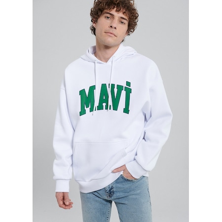 Mavi - Mavi Logo Baskılı Kapüşonlu Beyaz Sweatshirt 067149-620