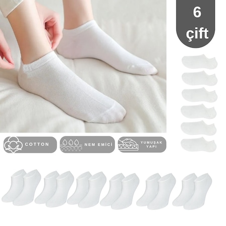 Kral Socks Pamuklu Terletmez Unisex Sneaker Çorap 6 Çift Beyaz