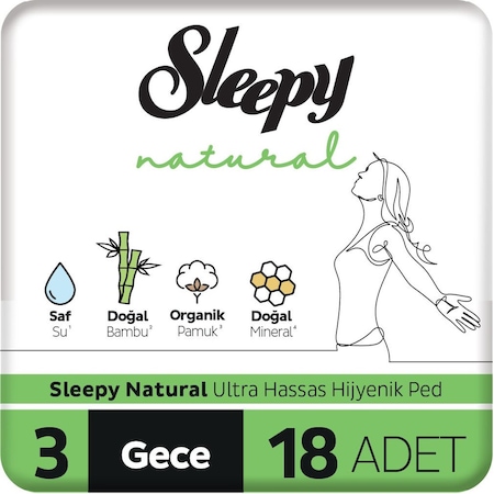 Sleepy Natural Ultra Hassas Hijyenik Ped Gece 18 Adet Ped