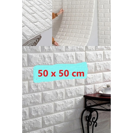 Renkli Duvarlar 3D Boyutlu Tuğla Desen Kendinden Yapışkanlı Duvar Kağıdı Esnek Köpük Panel 50 x 50 CM 0.27 M² Beyaz