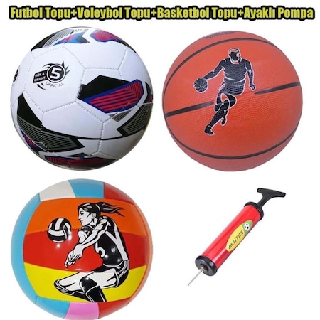 Liggo Çocuk Futbol Voleybol Basketbol Topu Seti + Pompa