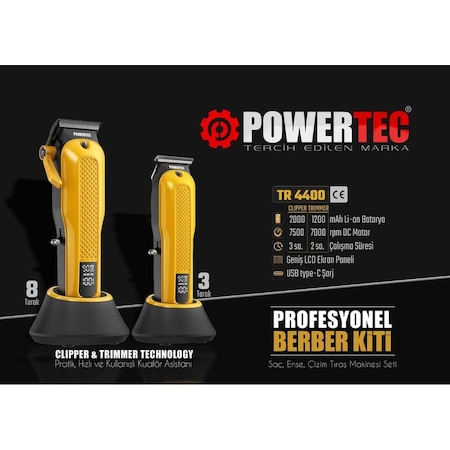 Powertec TR-4400 Saç Kesim ve Ense Sakal Tıraş Makinesi Seti