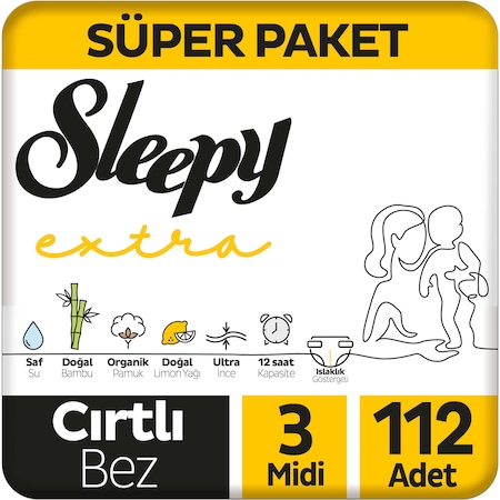 Sleepy Extra Günlük Aktivite Bebek Bezi 3 Numara Midi Süper Paket 112 Adet