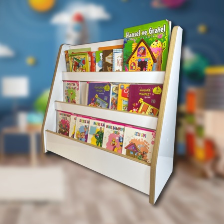 Bebek Çocuk Oyun Odası Melis 3 Raflı Montessori Kitaplık