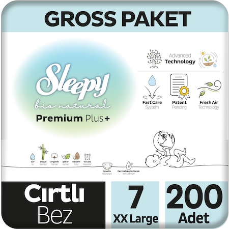 Sleepy Bio Natural Premium Plus Gross Pkt Bebek Bez 7 Beden 200'lü