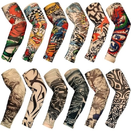 Airbrush Tattoo Giyilebilir Dövme 6 Çift 12 Adet Karma Kol Çorap Dövmesi Seti Sle